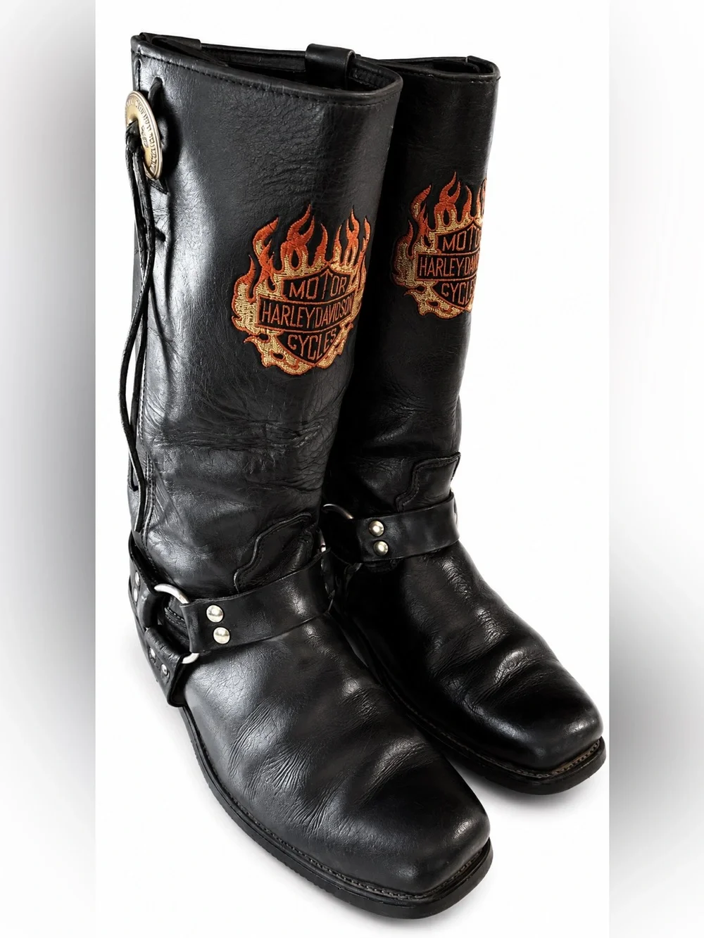 Vintage Harley Davidson riding motorcycle boots, flames, silver hardware- 11